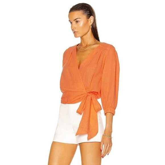 New Smythe | Wrap Tie Top in Tangerine - Picture 7 of 9